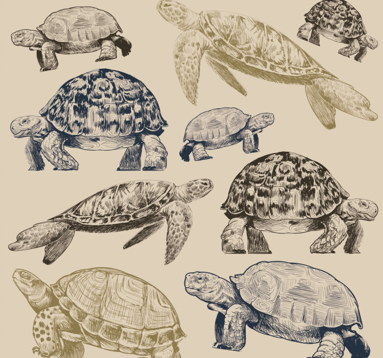 Papel pintado animal tortugas fondo beige - TenVinilo