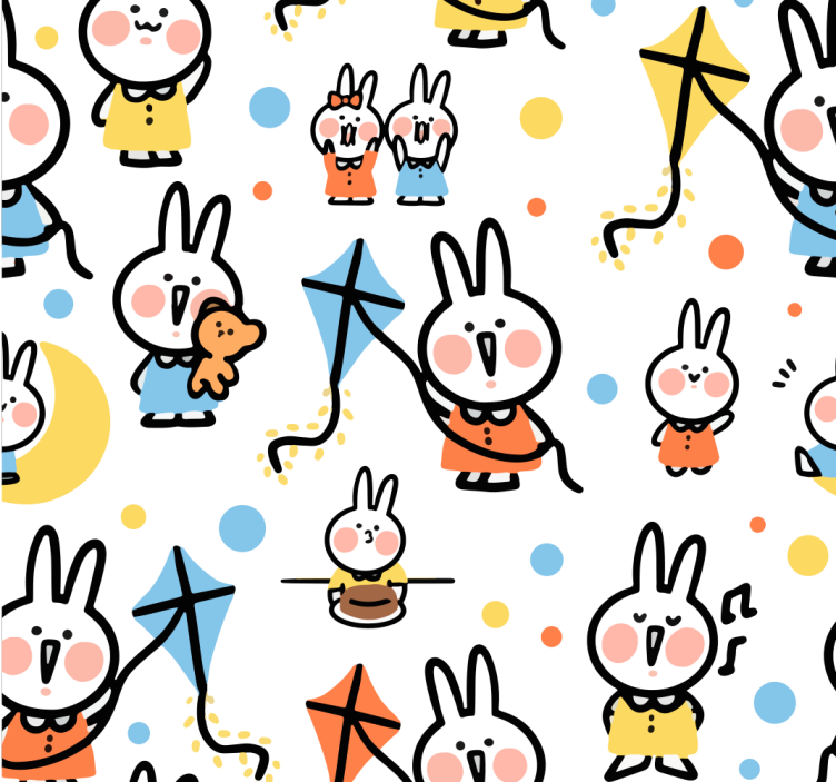 Papel pintado animal Conejo colgando de una cometa - TenVinilo