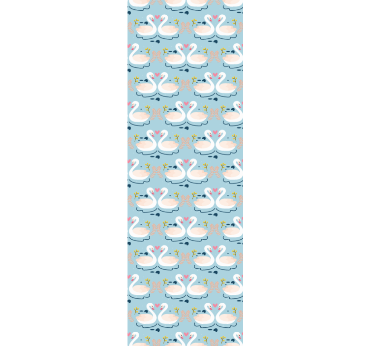 Papel pintado naturaleza Cisnes enamorados patrón sobre fondo azu - TenVinilo