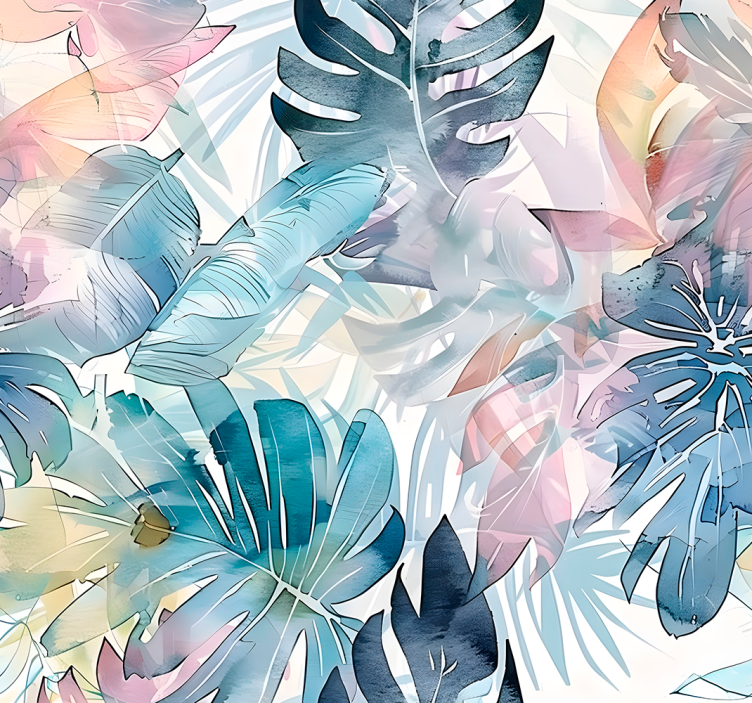 Papel tapiz hojas grandes hojas dibujadas - TenVinilo