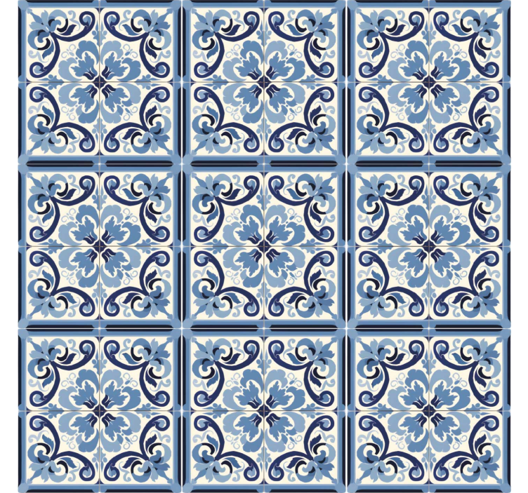 Papel tapiz azulejos patrón floral azul y blanco - TenVinilo
