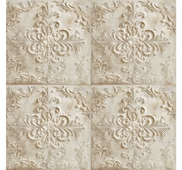 Papel tapiz barroco azulejos de color beige - TenVinilo
