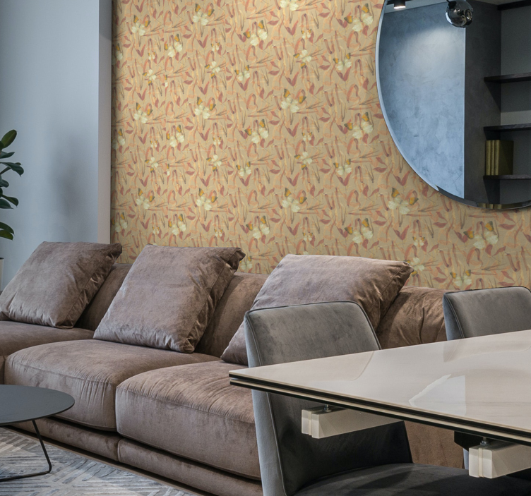 Papel tapiz para sala mariposas y hojas secas - TenVinilo