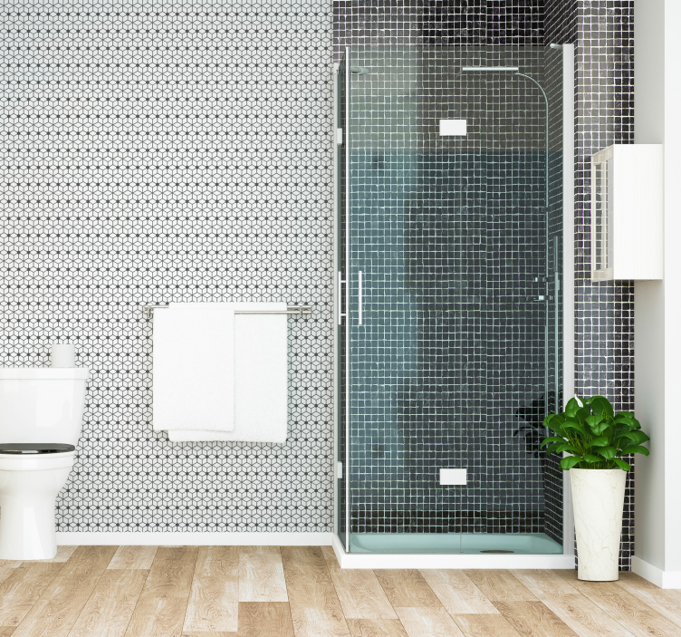 Papel pintado baño mosaico gris - TenVinilo