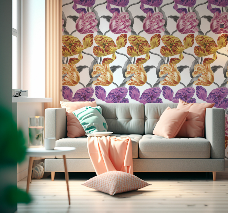 Papel tapiz flores tulipanes elegantes - TenVinilo