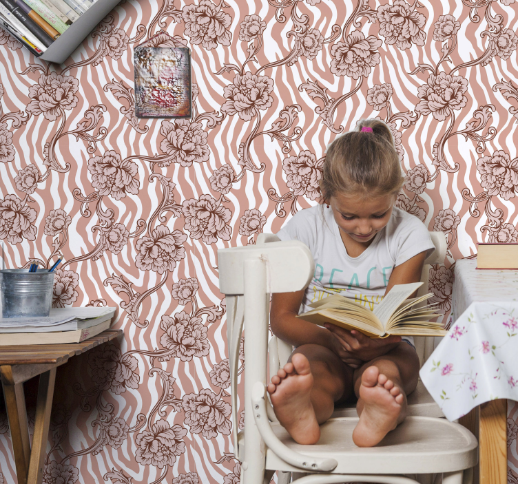 Papel tapiz floral patrón ornamental floral - TenVinilo