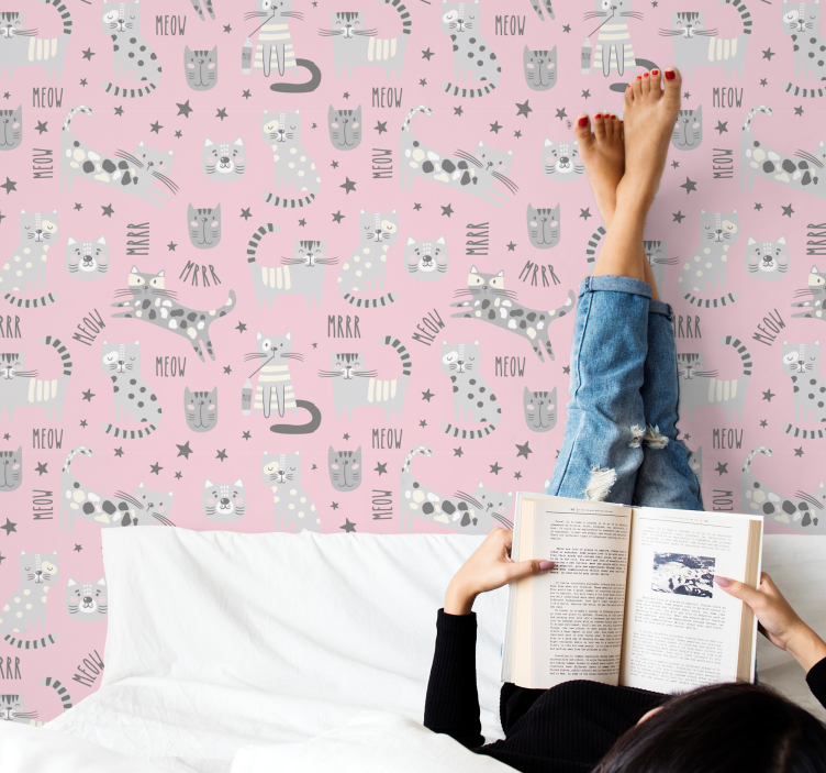 Papel tapiz gatos tiempo de juego felino - TenVinilo