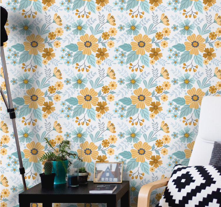 Papel pintado floral Diseño de flor de margarita vintage - TenVinilo