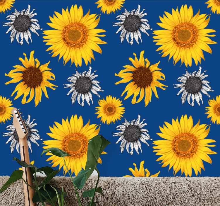 Papel pintado floral Girasoles exóticos - TenVinilo
