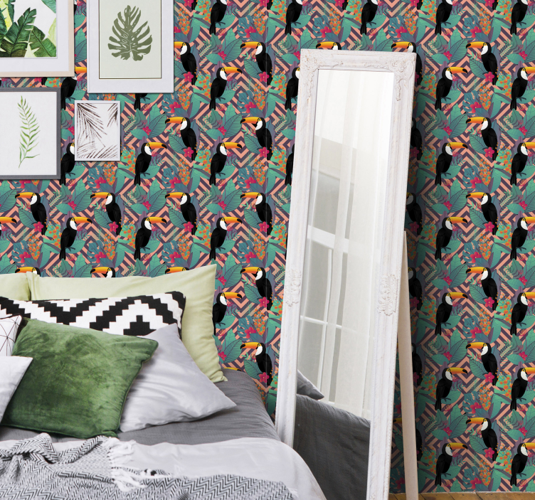 Papel pintado 3d de aves tucanes azul - TenVinilo