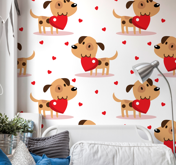 Papel pintado animal perros con corazones - TenVinilo