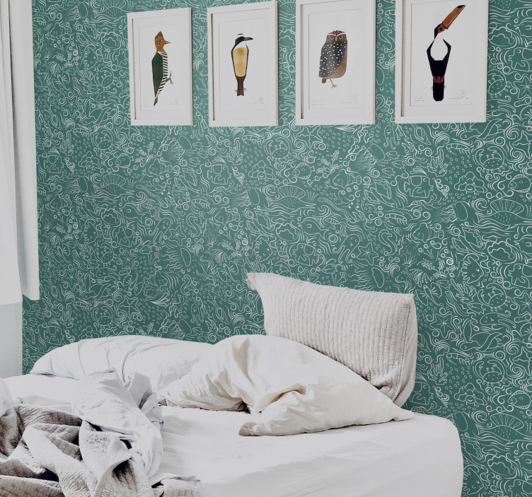 Papel pintado animal submarino dibujado a mano  - TenVinilo