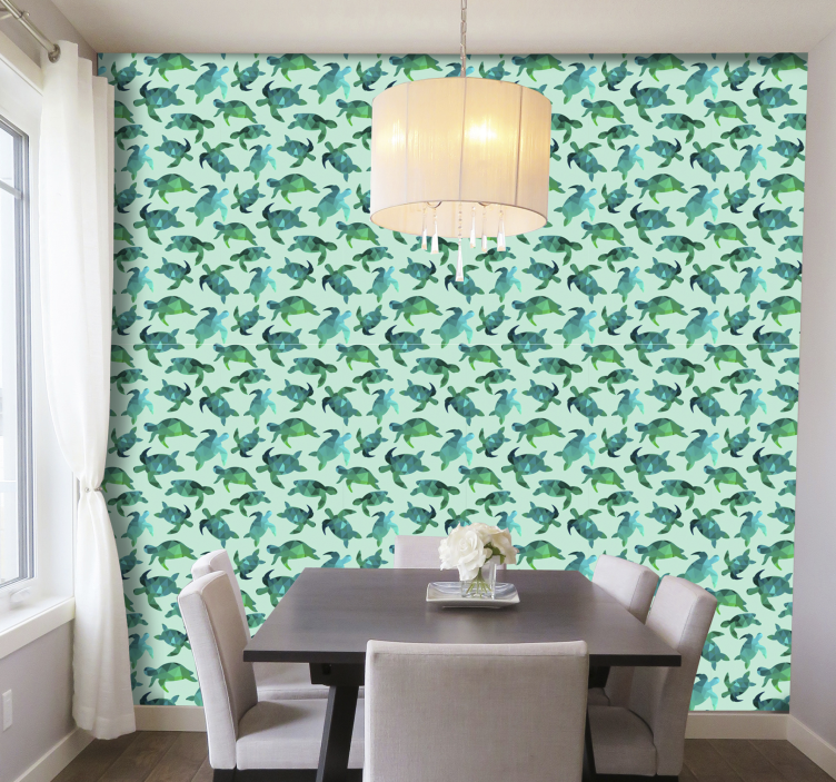 Papel pintado animales tortugas fondo verde - TenVinilo