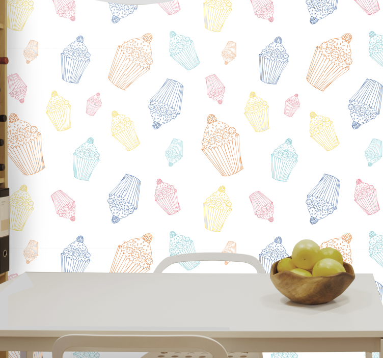 Papel pintado cocina cupcakes tonos pastel - TenVinilo