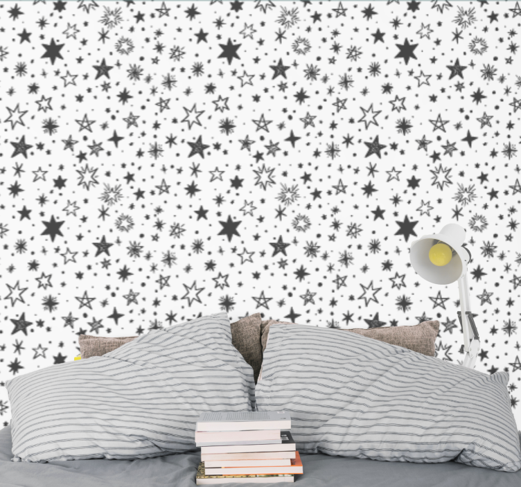 Papel pintado de estrellas Estrella negra fondo blanco - TenVinilo