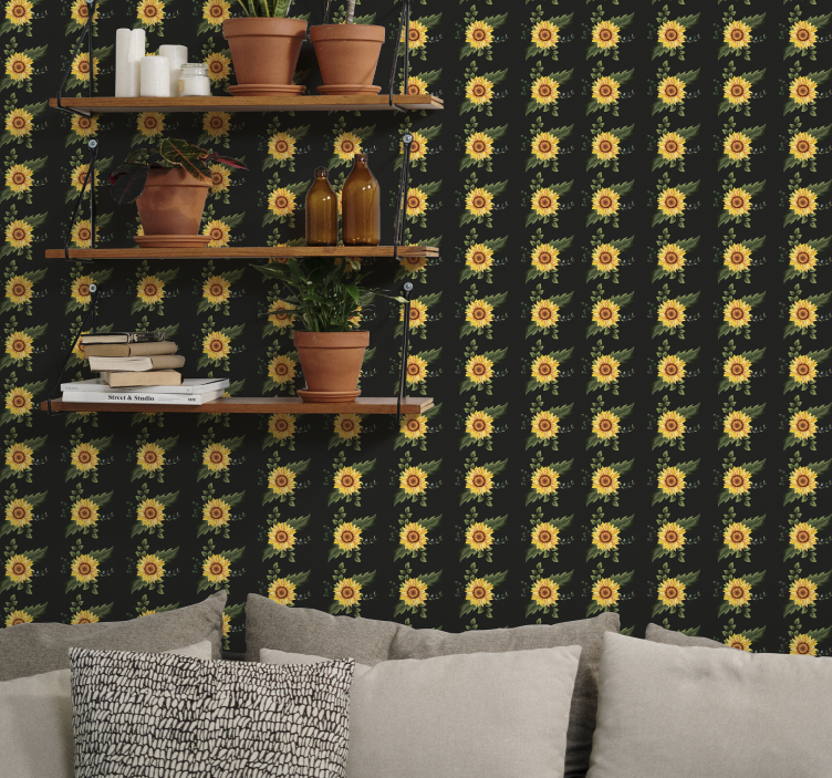 Papel pintado flores patrón de girasol - TenVinilo