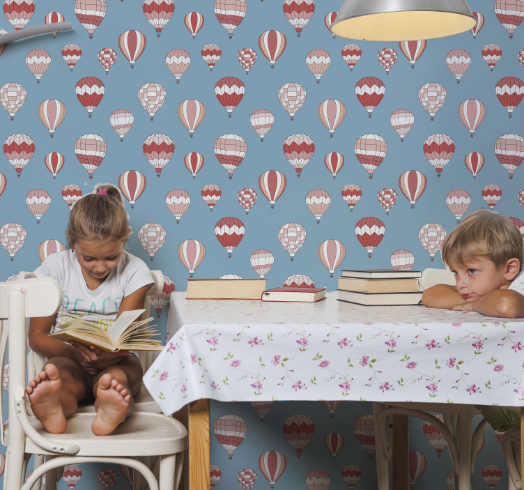 Papel pintado infantil rosa globos aerostáticos - TenVinilo