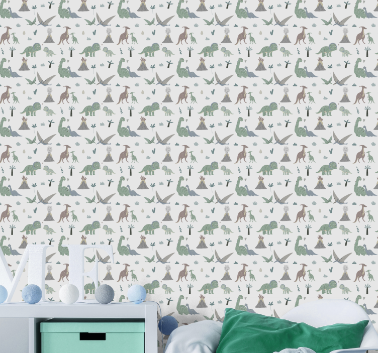 papel pintado infantil Dinosaurios y volcanes - TenVinilo