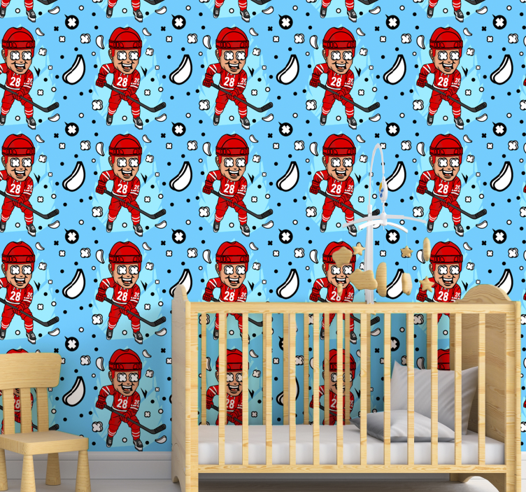 Papel pintado infantil divertido jugador hockey - TenVinilo