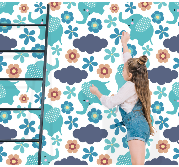 Papel pintado infantil Elefantes y flores - TenVinilo