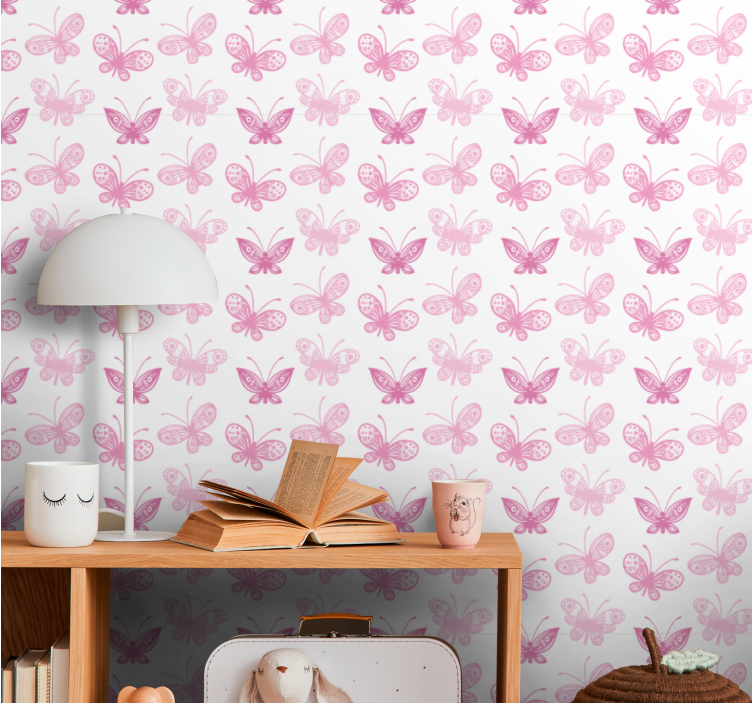Papel pintado infantil Patrón de mariposa rosa silueta - TenVinilo