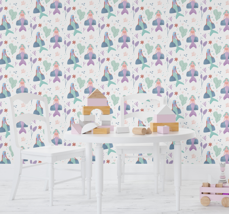 Papel pintado infantil Sirena sentada en la roca - TenVinilo