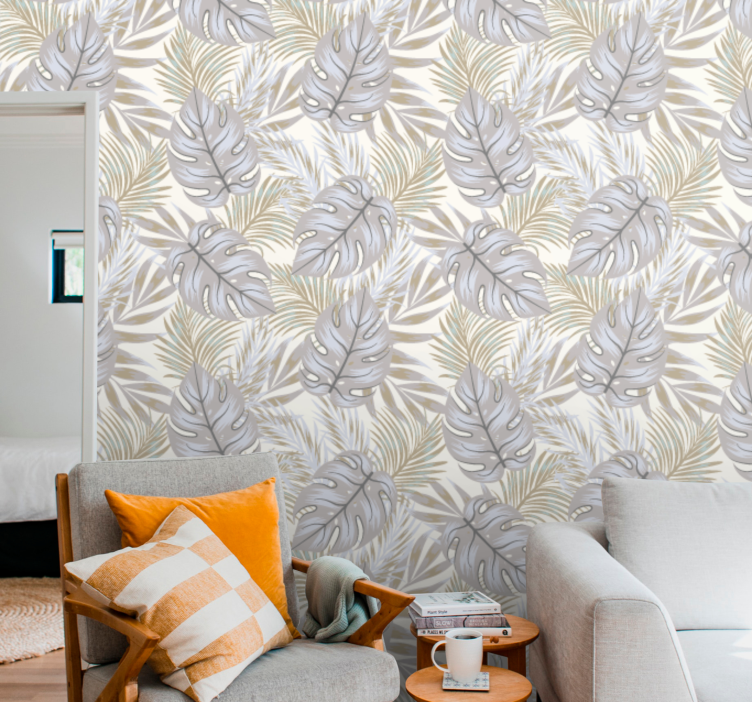Papel pintado naturaleza Hojas de palmera blanca artística - TenVinilo