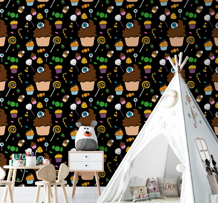 Papel pintado negro cupcakes de Halloween  - TenVinilo