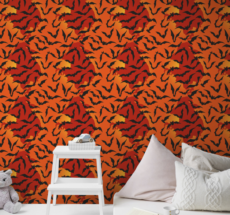 Papel pintado rojo murciélagos voladores - TenVinilo