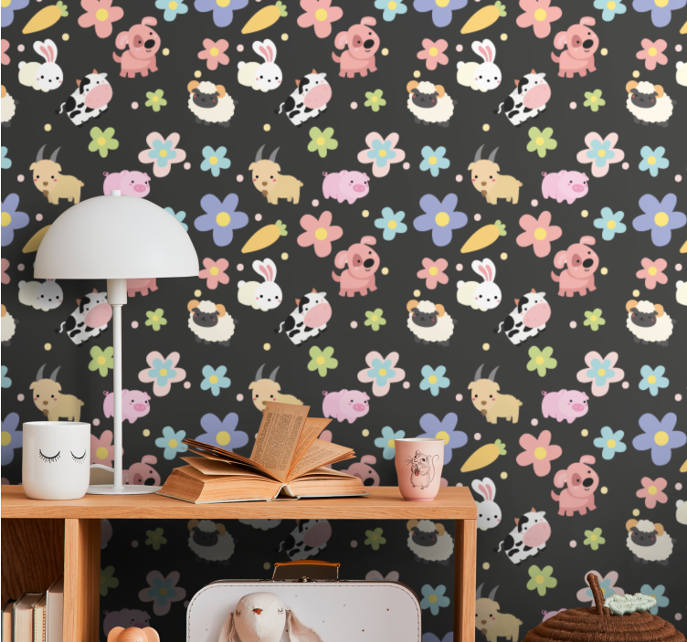 Papel pintado selva Animales salvajes y conejos. - TenVinilo