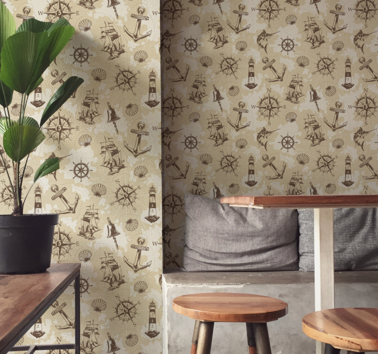 Papel pintado vintage objetos marinos - TenVinilo