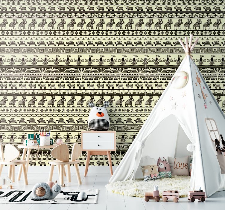 Papel pintado animal Macetas tribales africanas y animales - TenVinilo