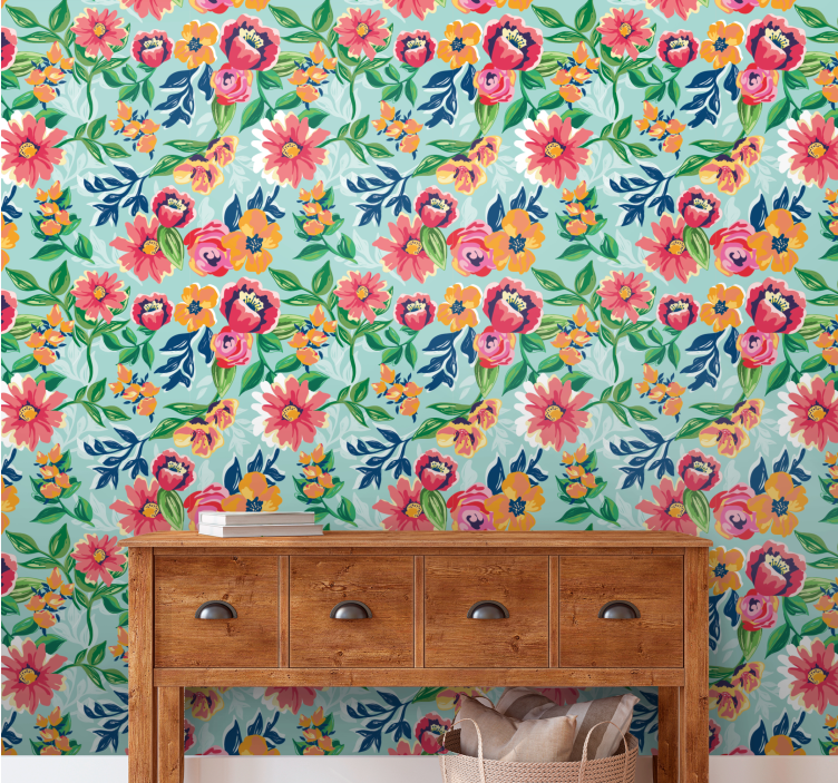 Papel pintado flores Patrón salvaje colorido - TenVinilo