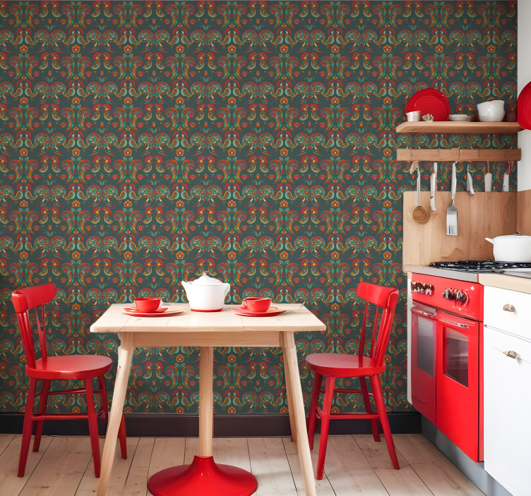 Papel pintado pájaros Patrón de pollos estilo chino - TenVinilo