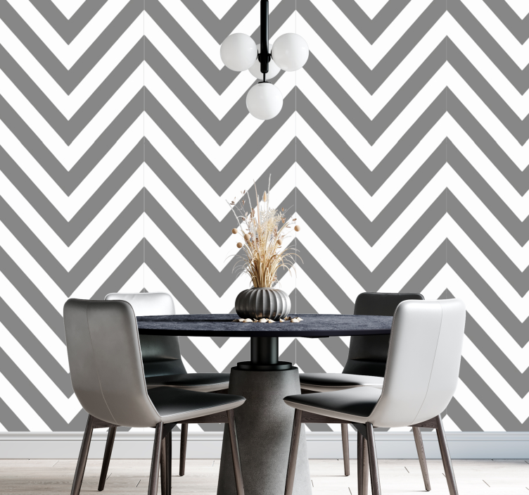 Papel pintado rayas Chevron gris y blanco - TenVinilo