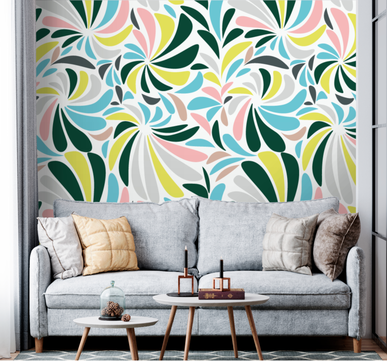 Papel pintado rayas Plumas de colores encadenadas - TenVinilo