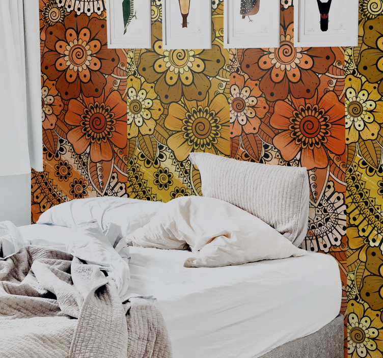 Papel pintado hojas paisley de tonos cálidos - TenVinilo