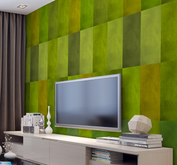 Papel pintado verde moderno con cuadrados - TenVinilo