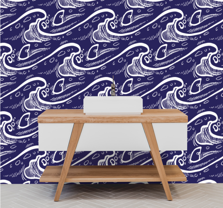 Papel pintado baño Fondo de patrón de onda azul - TenVinilo