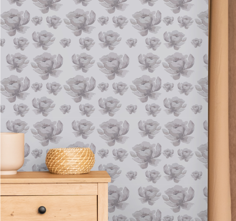 Papel pintado retro Patrón floral gris de los años 80 - TenVinilo