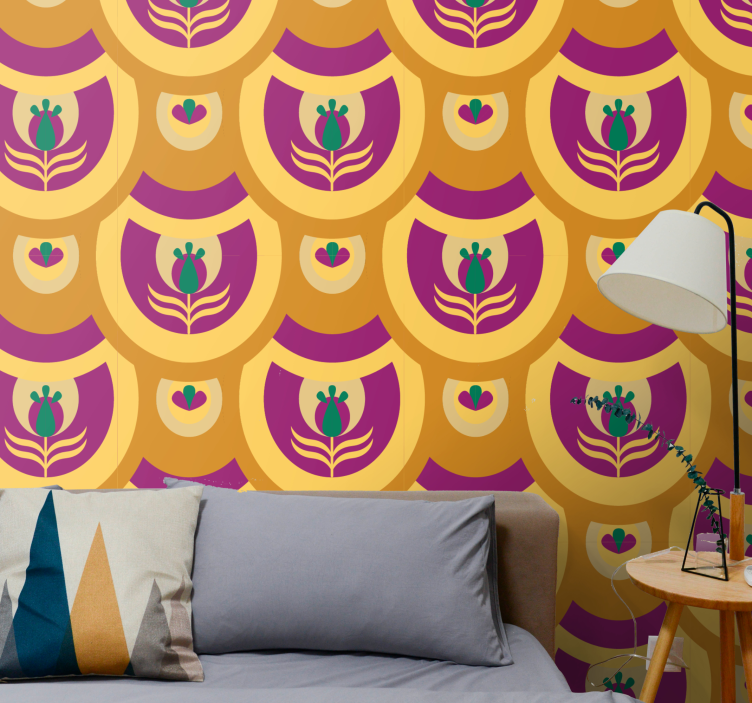 Papel tapiz arte diseño de emblema floral - TenVinilo