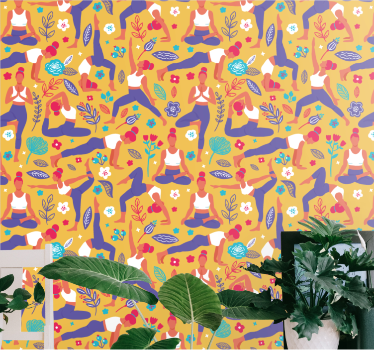 Papel tapiz arte patrón de posturas de yoga - TenVinilo