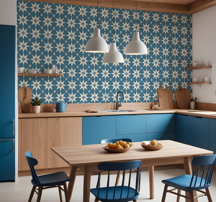 Papel tapiz azulejos diseño estrellado azul - TenVinilo