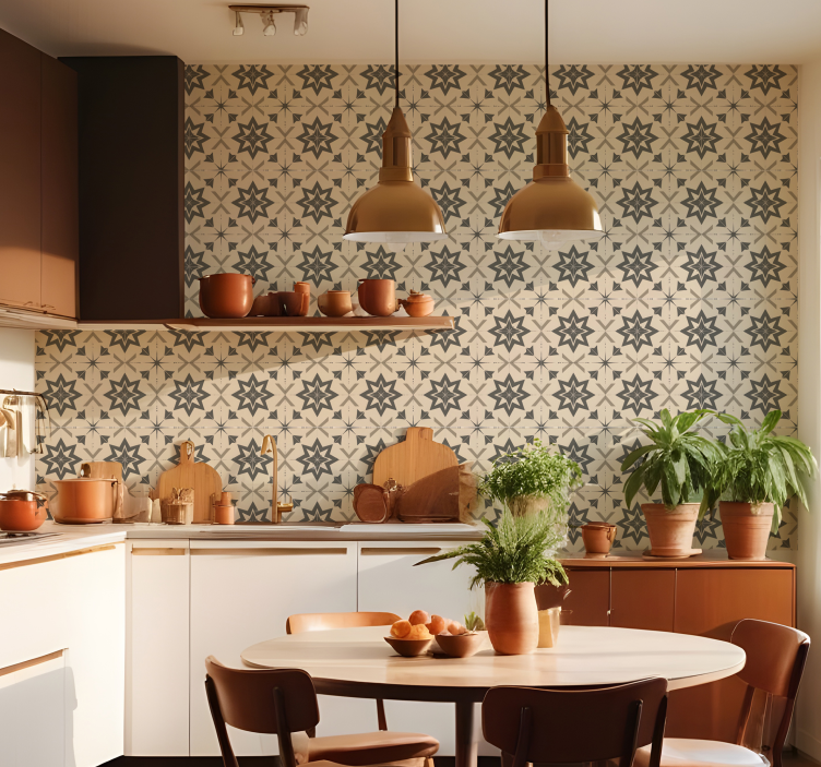 Papel tapiz azulejos diseño estrellado beige - TenVinilo