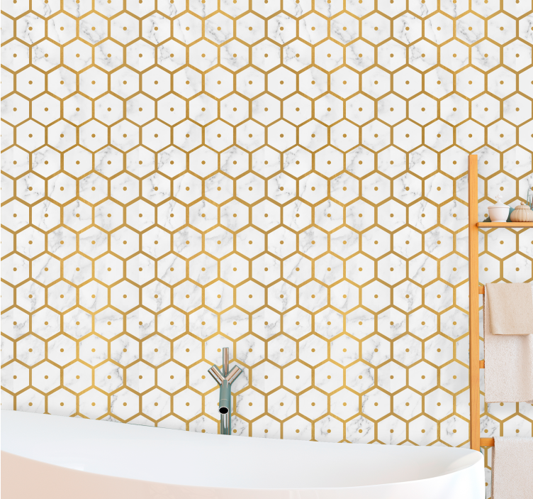 Papel tapiz baño elegancia con patrón hexagonal - TenVinilo