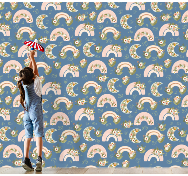 Papel tapiz bebé arcoiris florales - TenVinilo
