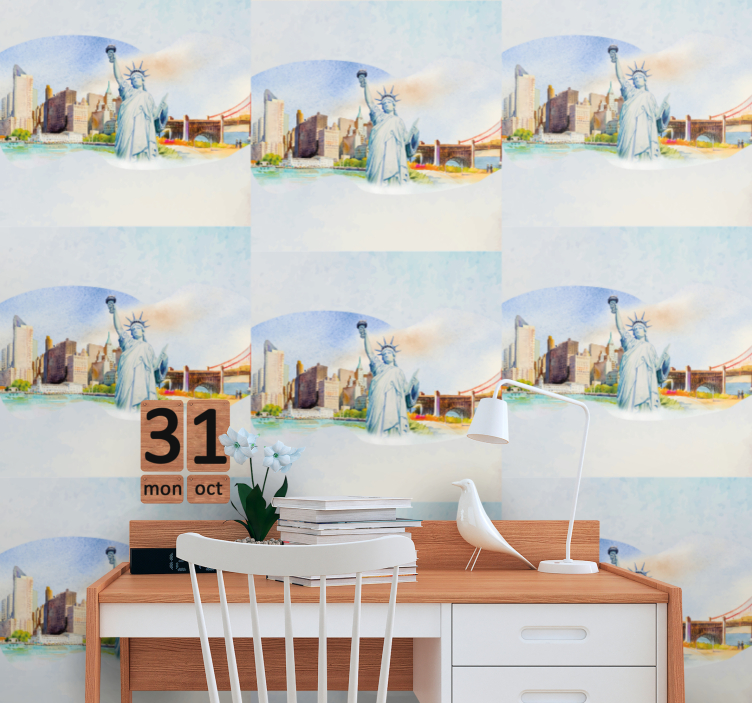 Papel tapiz Nueva York collage de monumentos urbanos - TenVinilo