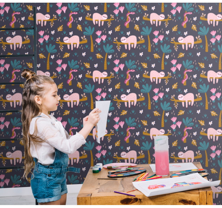 Papel tapiz animales perezosos rosados - TenVinilo