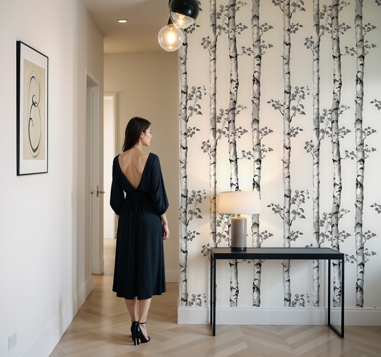 Papel tapiz entrada árboles grandes de invierno - TenVinilo