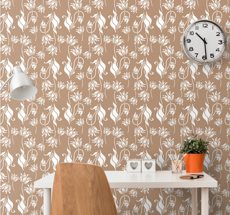Papel tapiz floral elegante expositor beige - TenVinilo
